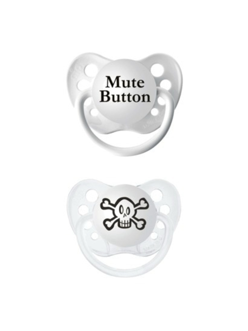 NWT Ulubulu Expressions 2pk Pacifiers 6-18 Months - Skull &
Mute Button